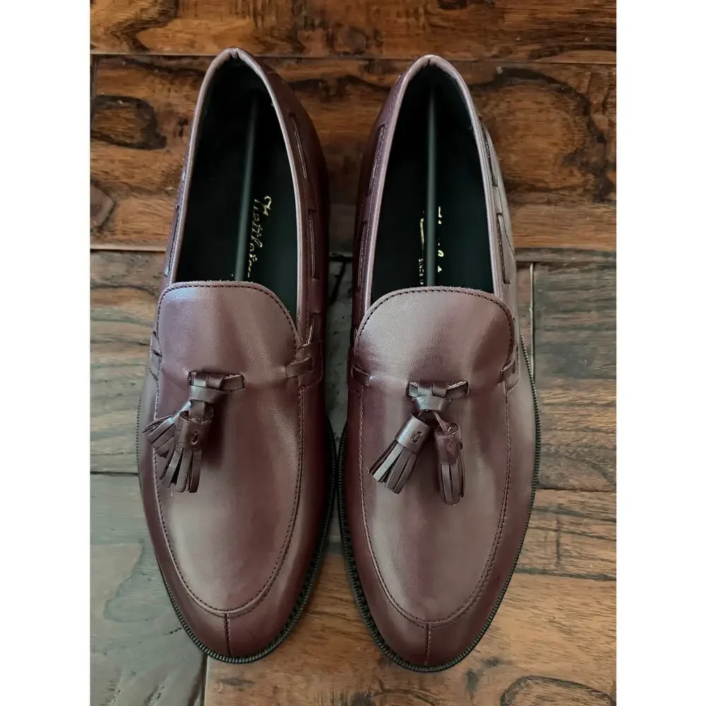 $950 NIB Nettleton Burgundy Leather Almond Toe Tassel Loafers Slip Ons Shoes 8D